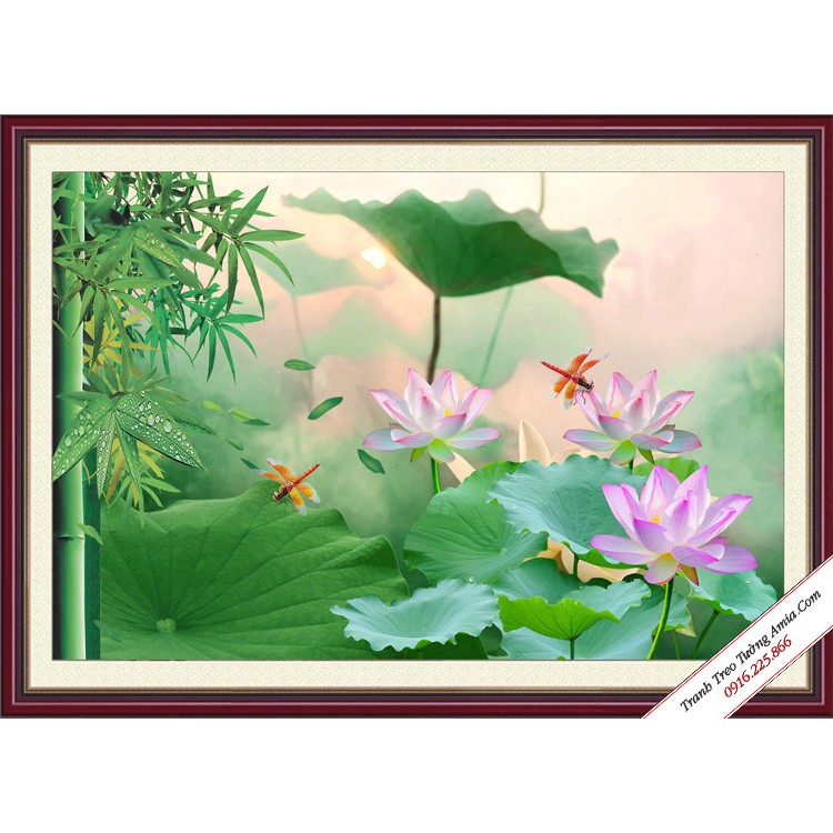 Tranh đính đá 5d toàn bộ hoa sen trong đầm