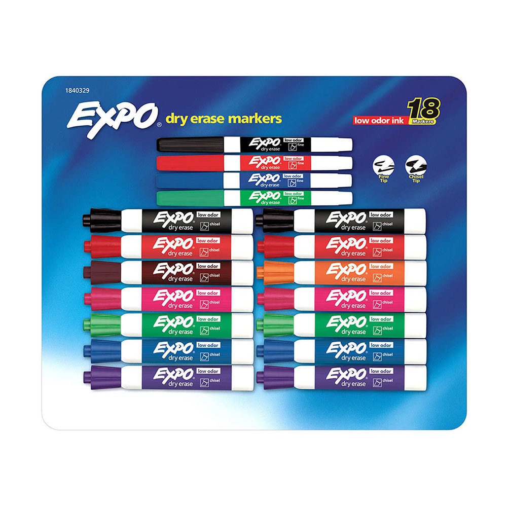 Bút Lông Viết Bảng Xóa Được Expo Low Odor Dry Erase Markers (Set 18 cây) của Mỹ
