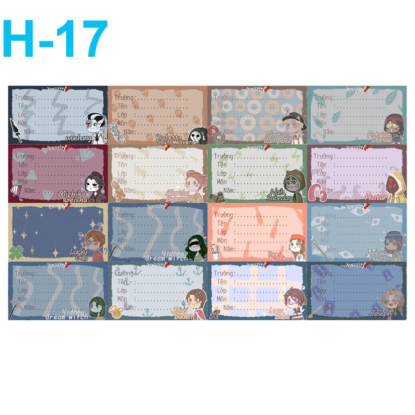 Nhãn Vở Identity V set 16 chiếc NVX14