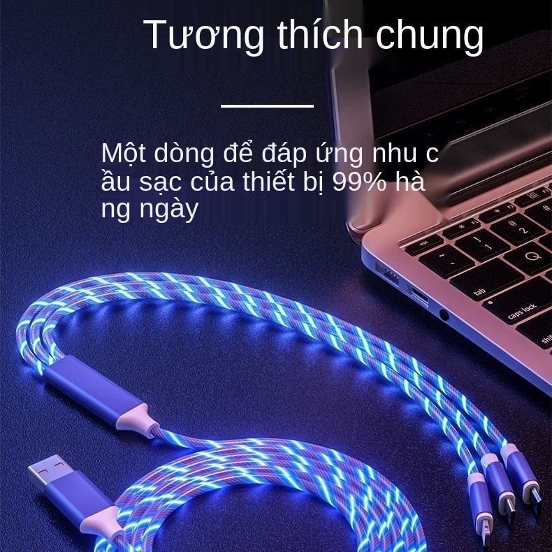 Dây Cáp Sạc Truyền Dữ Liệu Đầu Tròn Màu Dạ Quang Cho Android / Apple / Type-C