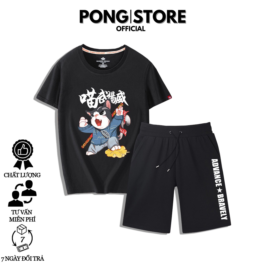 Bộ đồ thể thao nam hè hàn quốc MÈO NINJA, Set đồ nam cộc tay chất thun co giãn, thiết kế thời trang từ 30kg - 70kg