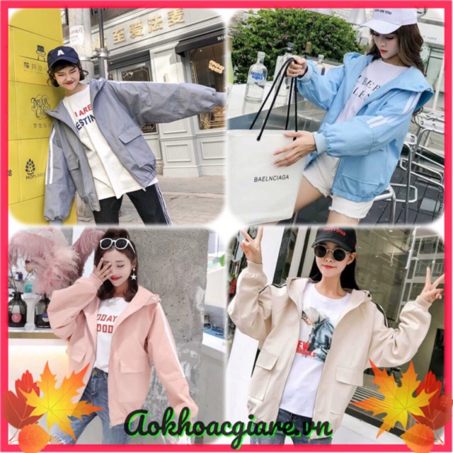 Áo khoác dù nữ phối 2 sọc túi hộp