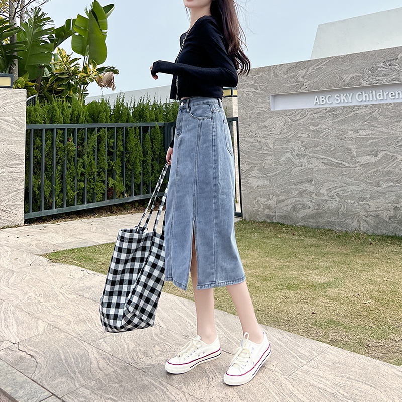 Chân Váy Jeans Dài Xẻ Tà Thời Trang Dành Cho Nữ