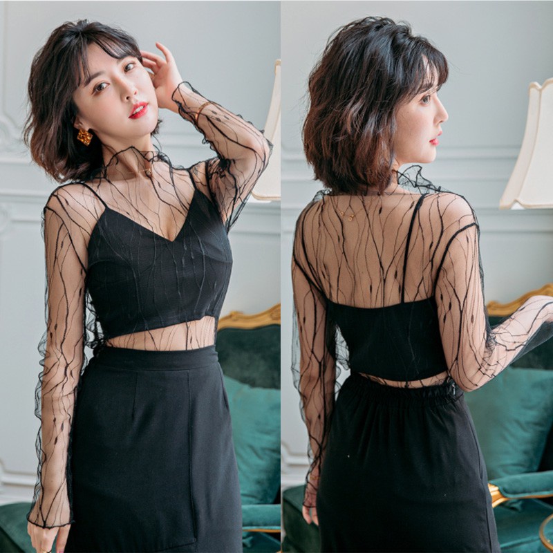 Áo tay dài xuyên thấu thời trang
