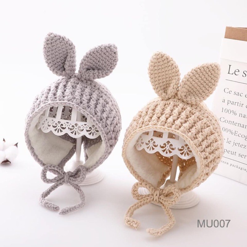 Mũ len tai thỏ lót bông MU007 freesize 6-24m