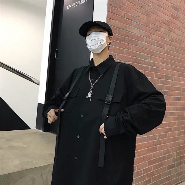 Sơ mi khoác kaki phối khóa cài form rộng unisex | BigBuy360 - bigbuy360.vn