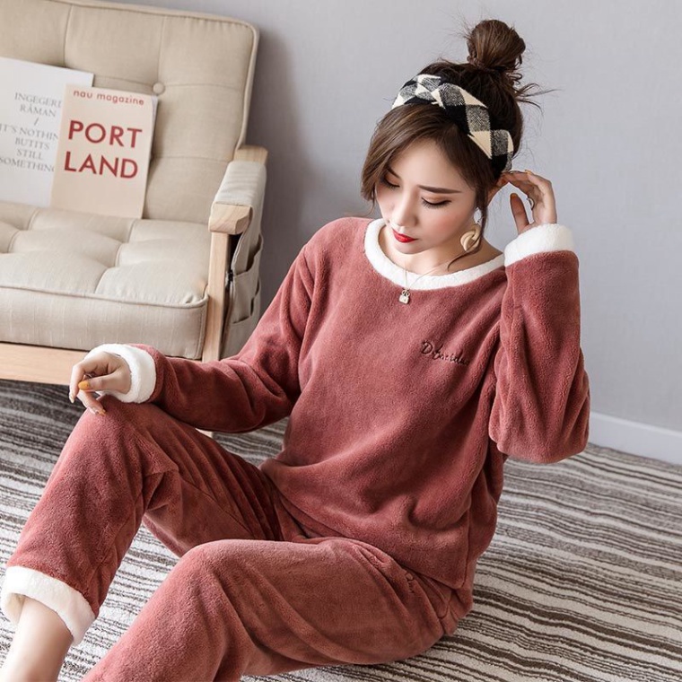 Bộ Đồ Ngủ Lông CừuFREESHIPBộ Bông Nữ Chất Liệu Băng Lông Siêu Mềm Mịn, Ấm Áp Hàng Quảng Châu