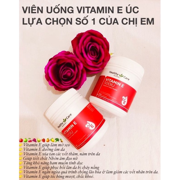 Vitamin E Healthy care 500IU 200 Viên-dưỡng da,làm mờ sẹo,thâm,nám,mượt tóc