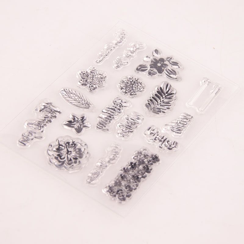 Tem silicon trong suốt in nổi họa tiết hoa làm lời chúc sinh nhật dùng trang trí ảnh sổ DIY