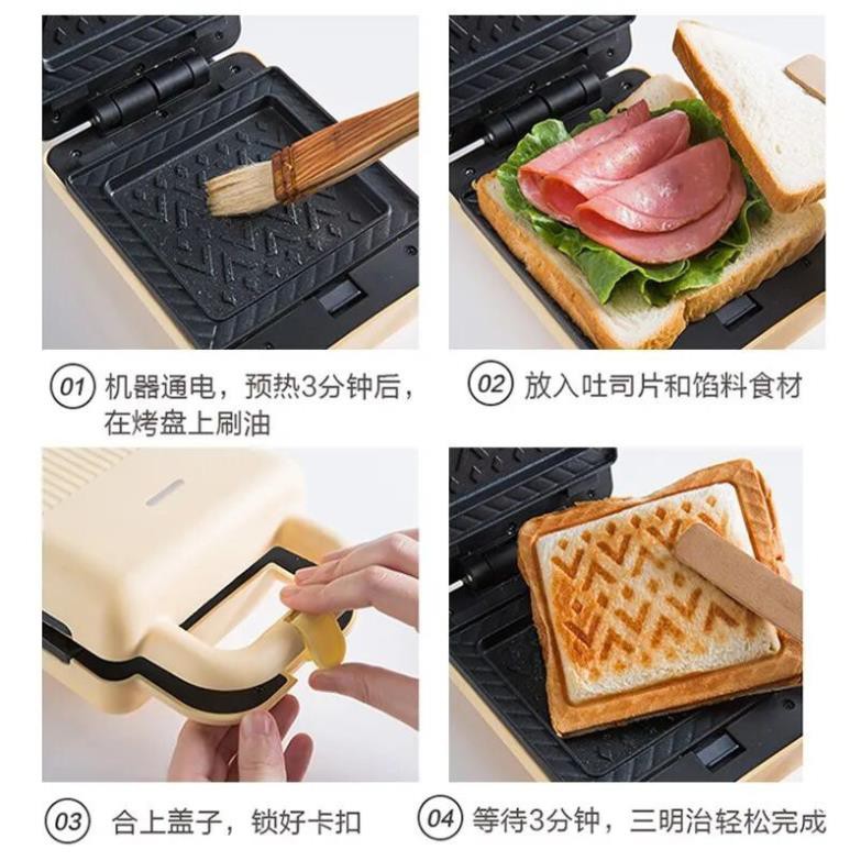 Máy Nướng Bánh Mỳ -Bánh Sandwich - Waffle-Làm Bánh Quế Máy  FreeShip _Làm Bữa Ăn Sáng Cho Gia Đình_Bear P06N2