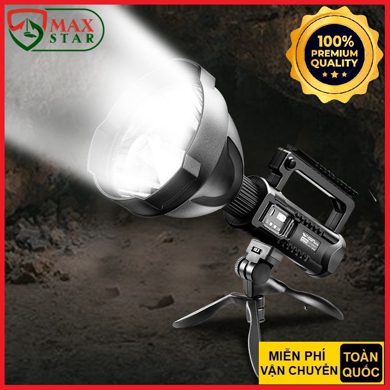 Đèn Pin Cầm Tay Chiếu Xa 1000m Sáng Cực Mạnh Chống Nước Có Chân Đế Tích Hợp Sạc Dự Phòng Cao Cấp