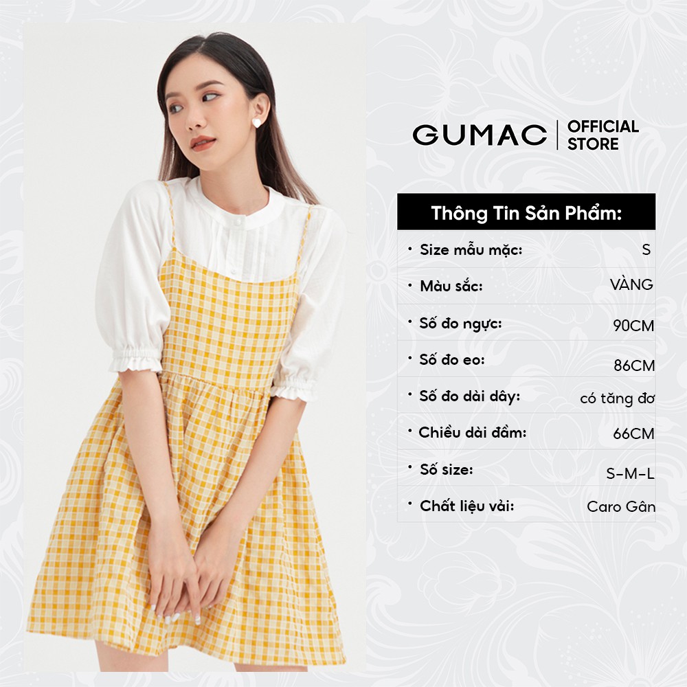 Đầm dây nữ thiết kế babydoll GUMAC màu vàng, phong cách dễ thương DB470 [không kèm áo trong] | BigBuy360 - bigbuy360.vn