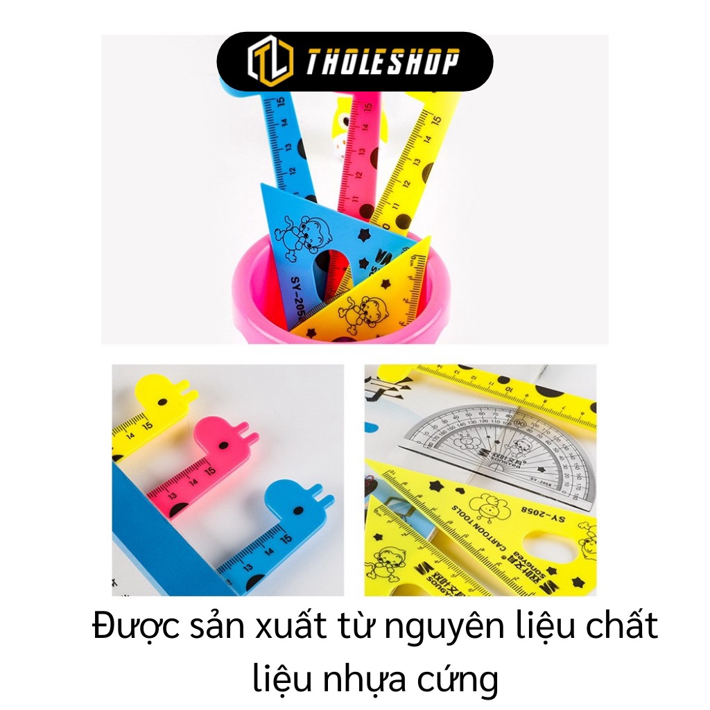 [SGD] Thước Kẻ - Bộ 4 Cây Thước Thẳng 15cm, Eke 45 Độ, Eke 60 Độ, Đo Góc Cho Bé Học 9110