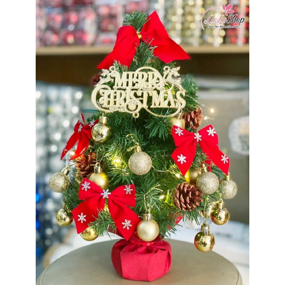 [HỎA TỐC] Cây thông mini trang trí noel Lala phủ tuyết có trang trí kèm đèn led siêu đẹp loại nhỏ 38cm-60cm để bàn