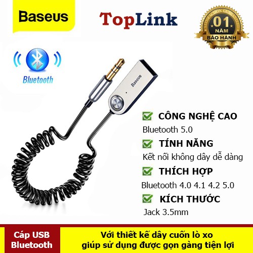 Baseus USB Bluetooth Adapter Dongle Cable Đối Với Xe 3.5mm Jack Aux Bluetooth 5.0 4.2 4.0 Receiver Loa Âm Thanh Âm Nhạc