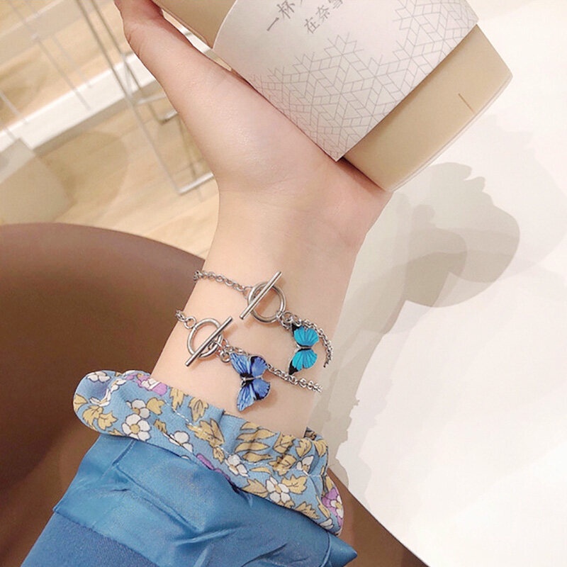 Vòng đeo tay khóa hình bướm xanh phong cách Hàn Quốc cho cặp đôi