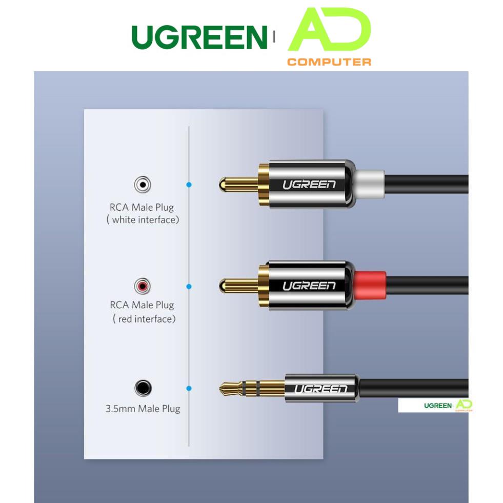 Dây Audio 3.5mm ra 2 đầu RCA Hoa sen UGREEN AV116 Hãng Phân Phối Chính Thức