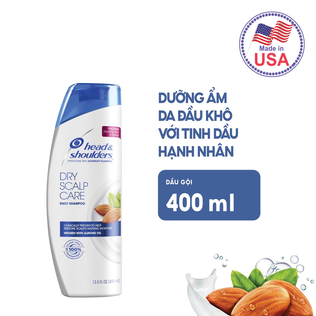 [400ml] Dầu Gội Giảm Gàu Chiết Xuất Hạnh Nhân Head &amp; Shoulders Dry Scalp Care Pyrithione Zinc Dandruff Daily Shampoo