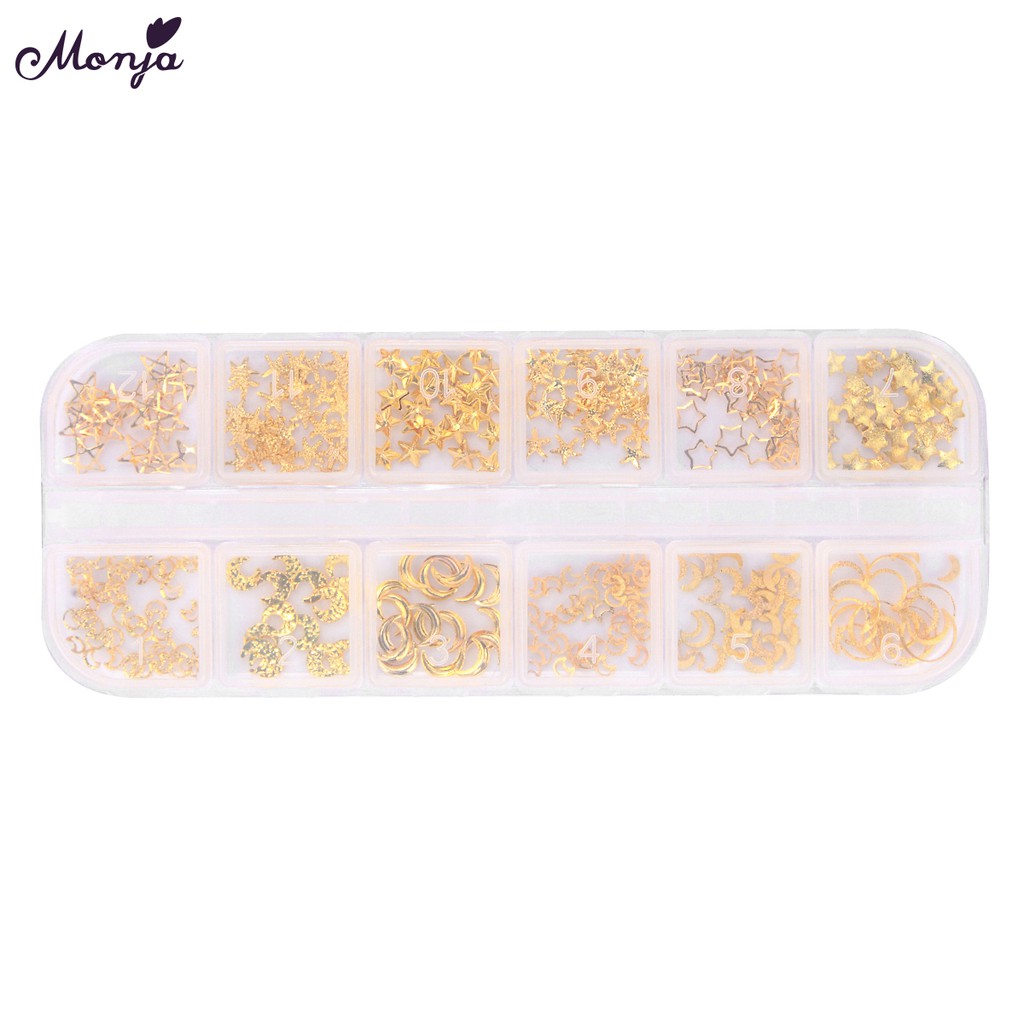 MONJA Hộp 12 Ngăn Phụ Kiện 3D Trang Trí Móng Tay Home DIY