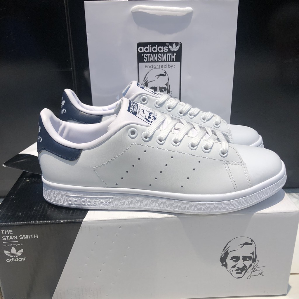 Giày Stansmith da trắng chất liệu da miếng chống nhăn kiểu dáng classic dễ phối đồ