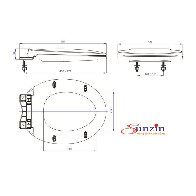 Nắp nhựa Sunzin A29 dáng thon dài  thay thế cho bồn cầu 801, 702 Linax