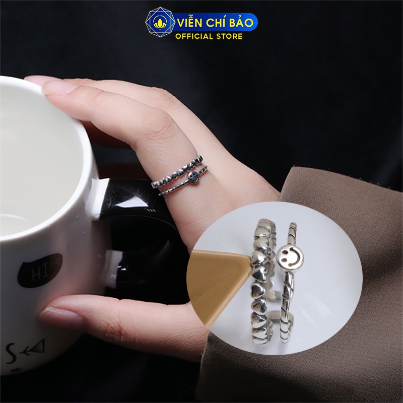 Nhẫn bạc nữ hình mặt cười trái tim chất liệu bạc 925 thời trang phụ kiện trang sức nữ Viễn Chí Bảo N000722