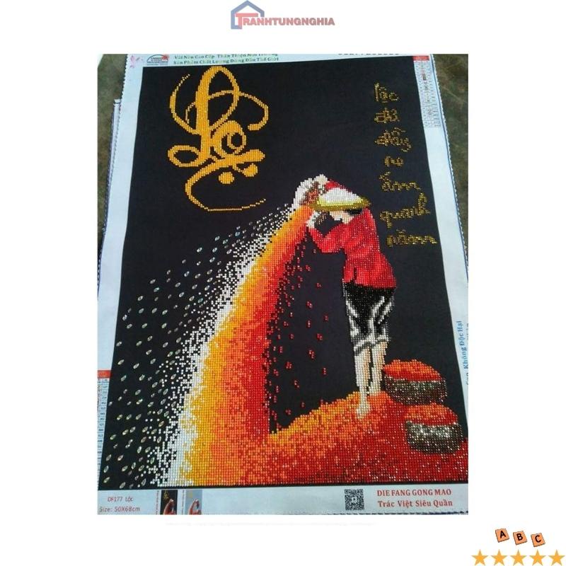 Tranh đính đá, tranh thêu chữ thập chữ lộc đầy đủ no ấm quanh năm