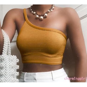 Áo Yếm Không Tay Màu Trơn Thiết Kế Lệch Vai Quyến Rũ Nữ Tính