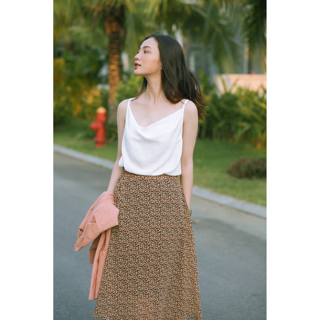 Chân váy midi chữ A dáng dài hoạ tiết hoa nhí vintage V210537 (có 4 màu: xanh rêu, tím nhạt, đỏ gạch, nâu đất) | BigBuy360 - bigbuy360.vn