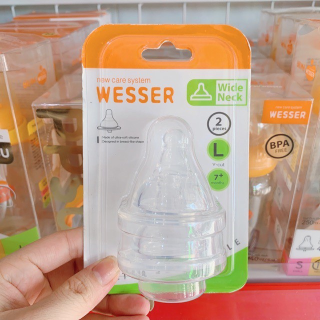 (MẪU MỚI) (Made in Vietnam) Núm Vú Bình Sữa thiết kế có lỗ chống đầy hơi (Size S, M, L, +) - Wesser (Công nghệ Hàn Quốc)