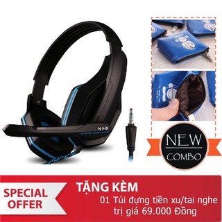 Tai nghe chụp tai Ovann X1S Gaming (Đen phối Xanh) + Tặng ví đựng tai nghe Doremon