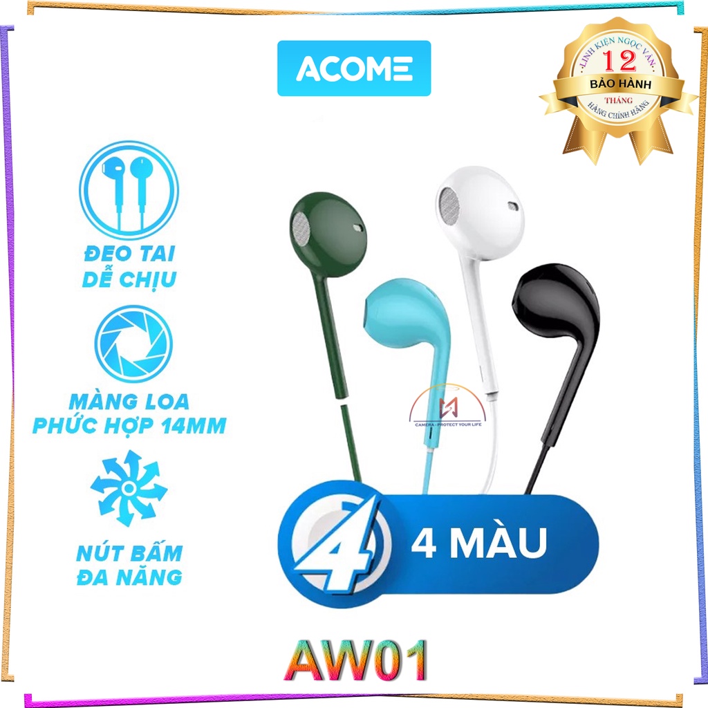 Tai Nghe Nhét Tai ACOME AW01 Âm Thanh HD - Mic Đàm Thoại