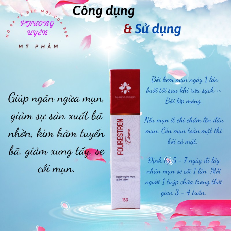 Kem Mụn Fourestren 15g  ⚡ CHÍNH HÃNG ⚡ Kem Bôi Ngăn Ngừa Mụn, Kìm Hãm Tuyến Bã, Giảm Xưng Tấy, Se Cồi Mụn