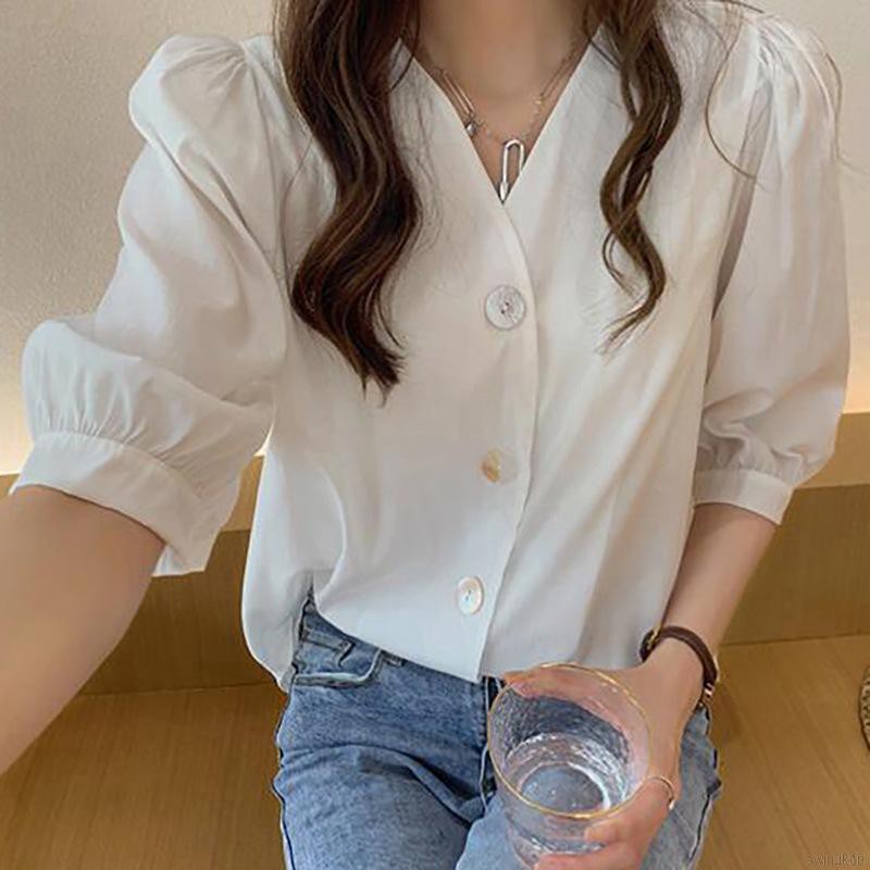 Áo kiểu tay phồng thiết kế dáng rộng thoải mái thời trang