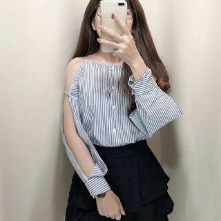 Sơ mi cut out rớt vai dễ thương [CÓ SẴN]