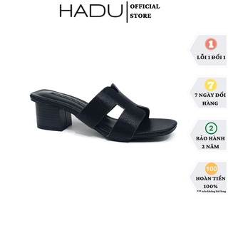 Guốc cao gót quai chữ H da hột HADU MD125 gót vuông 5p