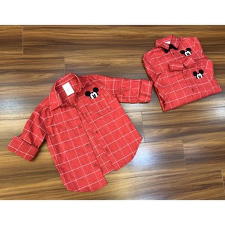 Áo sơmi kẻ đỏ Mickey Disney