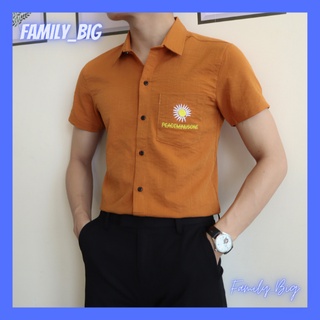 Áo sơ mi đũi cộc tay thêu hình hoa cúc chất vải đũi mềm mại - Family_Big