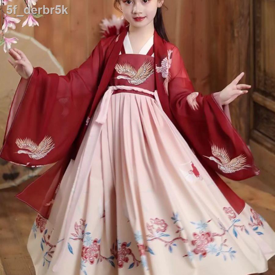 ( rẻ mà chất lượng)Trẻ em mùa xuân và hè cô gái hanfu phong cách Trung Quốc cổ đại trang phục tích váy xưa màu đỏ Tang p