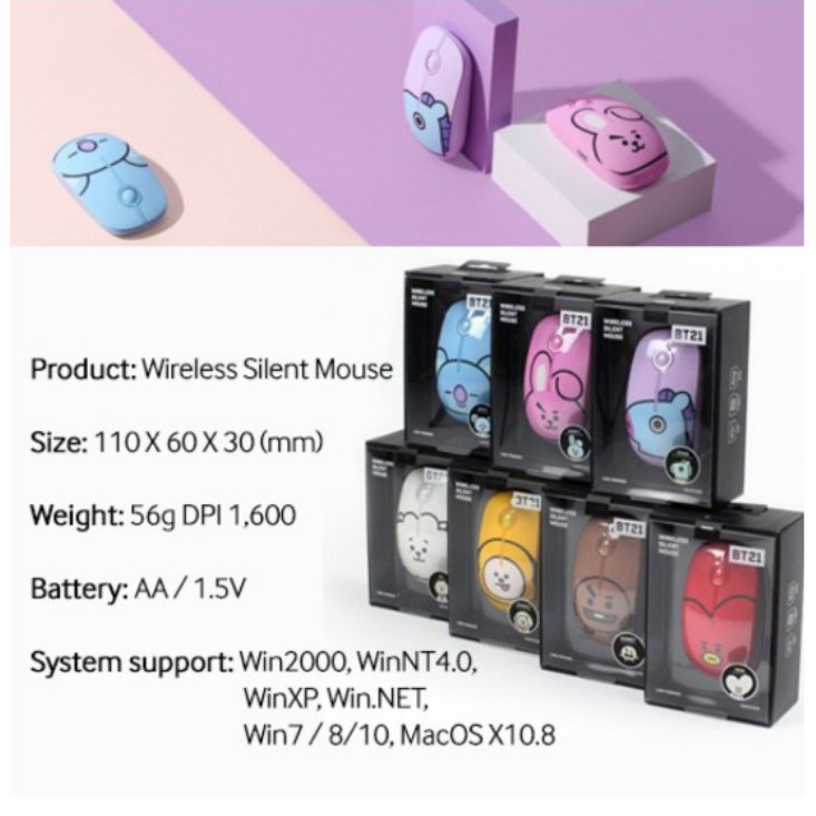 Chuột không dây họa tiết hình tượng hoạt hình của BTS - [LINE FRIENDS] Wireless Mouse BT21