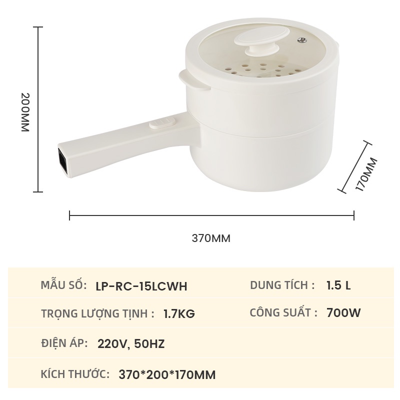 LPZI Nồi lẩu nướng đa năng công suất 700W dung tích 1.5L Có Thể Chiên Xào, Nấu ăn nấu cơm nấu lẩu