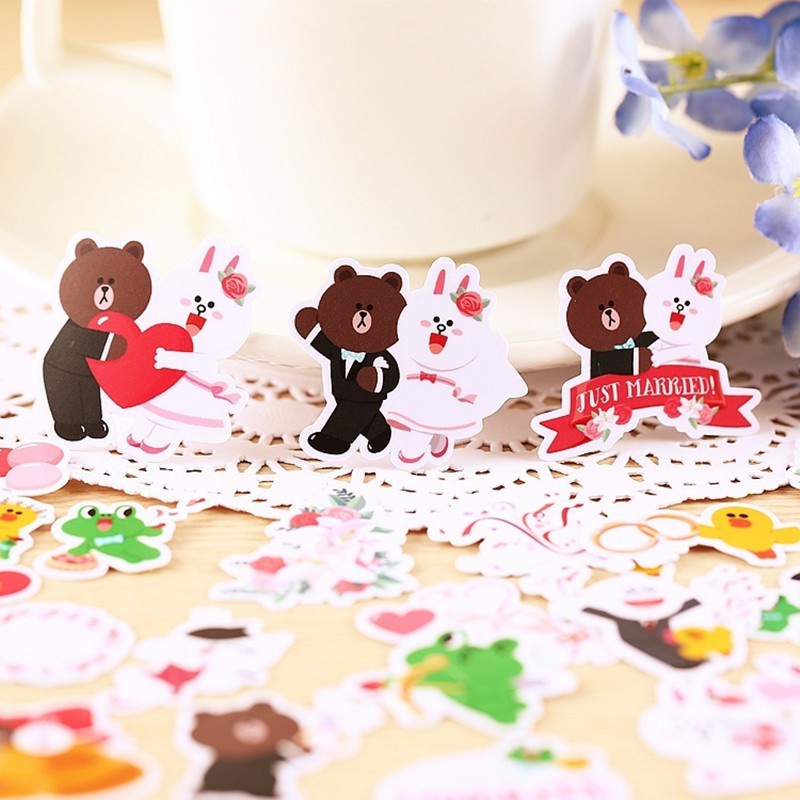 ❀ Sticker Dán Trang Trí Q-2 Hình Thỏ Và Gấu Brown ❀ Bộ 36 Miếng Dán Trang Trí Thủ Công Xinh Xắn