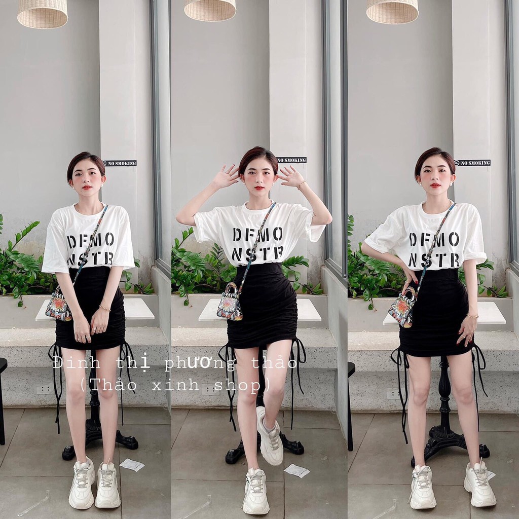 Sét áo phông kèm chân váy rút.Chân váy chất bozip dày dặn đẹp, áo chất cotton thoáng mát | BigBuy360 - bigbuy360.vn