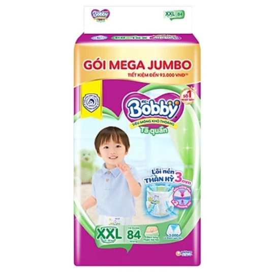 Tã/bỉm quần Bobby Mega Jumbo M120/ L104/ XL92/ XL96/ XXL84/ XXL88 mẫu mới