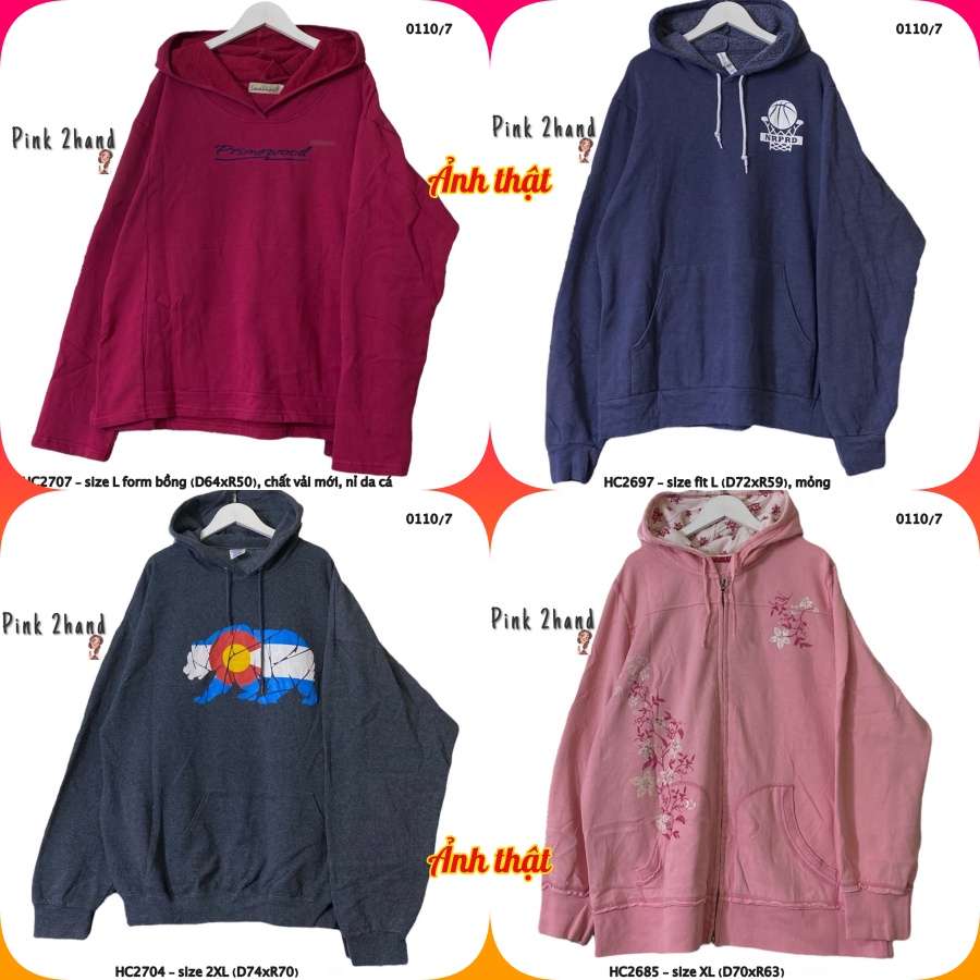 Áo Hoodie Oversize nữ, nam 2hand, chất dày, size XL/XXL - 2911-1