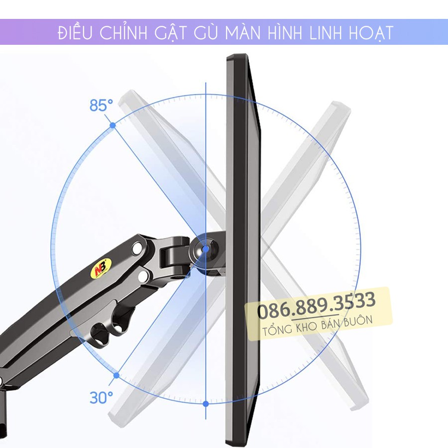 #H180 / Giá Treo 2 Màn Hình NB H180 22 - 32 Inch - Giá Đỡ Màn Hình Đôi Gắn Bàn