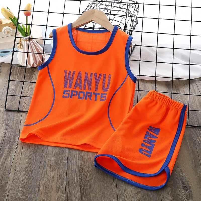 Quần áo trẻ em, Bộ 3 lỗ thể thao chất thông hơi hàng quảng châu cho bé trai