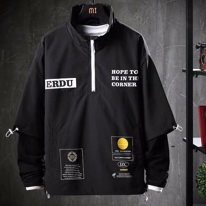 Áo Hoodies Chui Đầu Nam Nữ Tay Dài Giả Hai Lớp Phối Khóa Cổ ERDU Phong Cách Thời Trang Zenkonam MEN TOP 094