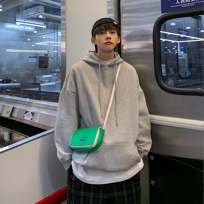 Áo hoodie tay dài dáng rộng màu trơn thời trang mùa đông dành cho nam