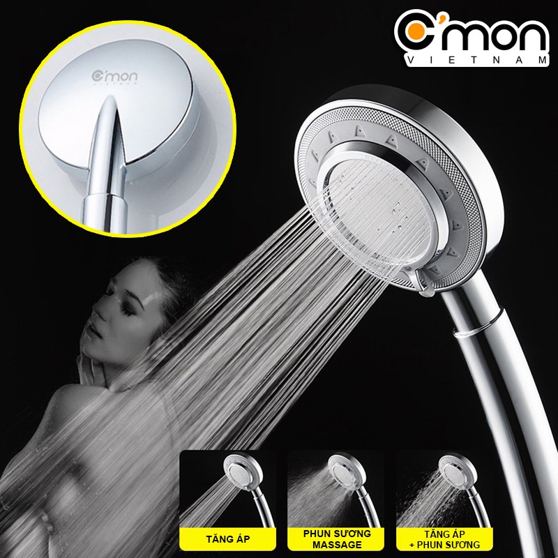 Combo Bộ vòi sen tăng áp 3 chế độ nước C'MON TS-03 + Đầu vòi điều hướng tăng áp 360° với 3 chế độ nước C'MON DV-03